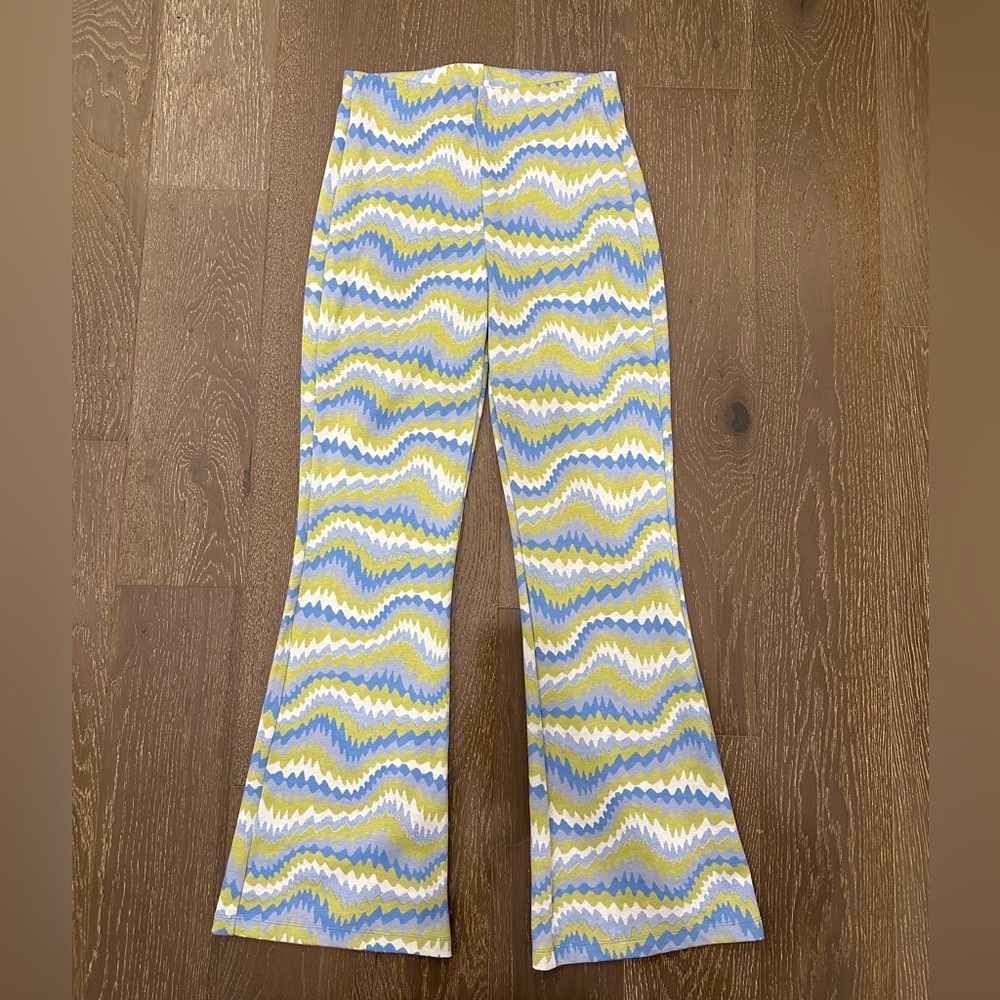 URBAN OUTFITTERS UO Wavy Blue Green Flare Pull On Pants